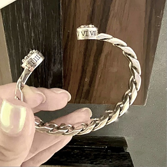 Vintage Sterling Silver Star Zircon Bangle Cuff Chain Link Design Bracelet - Picture 9 of 11